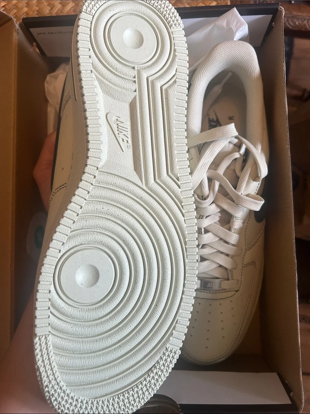 Nike Air One Men’s Low-Top Sneakers in Cream with Black Swoosh